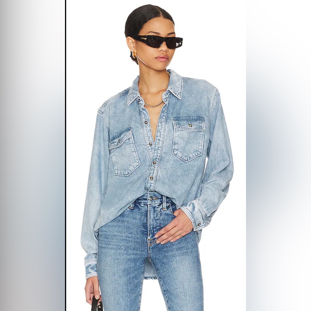 GOOD AMERICAN Weightless Easy Shirt in Indigo395 (Dark Denim) NWT Size 1